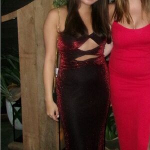 Red Strapless Cutout Midi Dress